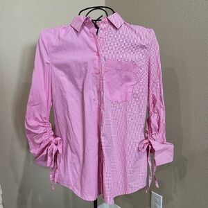 PECK & PECK Pink/White Gingham Check Button Down Shirt, EUC!